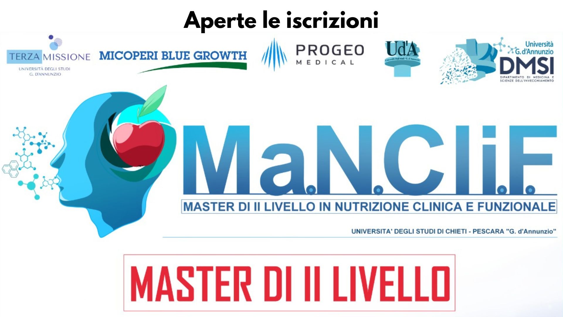 Clicca per accedere all'articolo Aperte le iscrizioni per il Master di II livello in Nutrizione Clinica e Funzionale dell'Università degli Studi “Gabriele D’Annunzio”